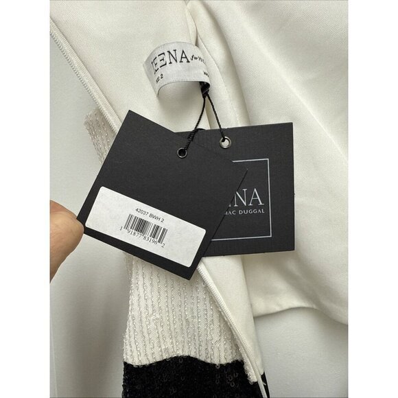 Mac Duggal Size 4 Black White 42037 Sequin One Puff Shoulder Gown Dress New Prom - Picture 14 of 14